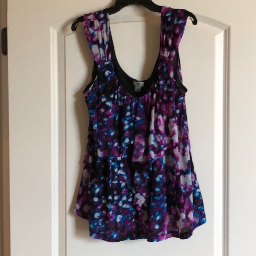 Purple, Blue, Black & White Ruffle Top